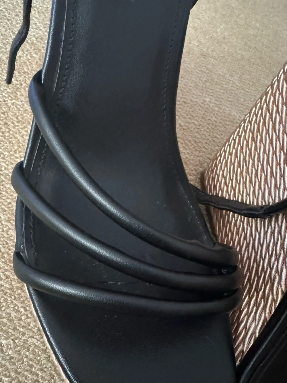 Marc Fisher Black Strappy Wedge Sandals with Blush Rope-Wrapped Platform